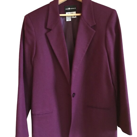 Sag Harbor 100% Wool Blazer: Vintage 70s Plum Jacket Magenta Women’s Size 16 - Picture 8 of 10